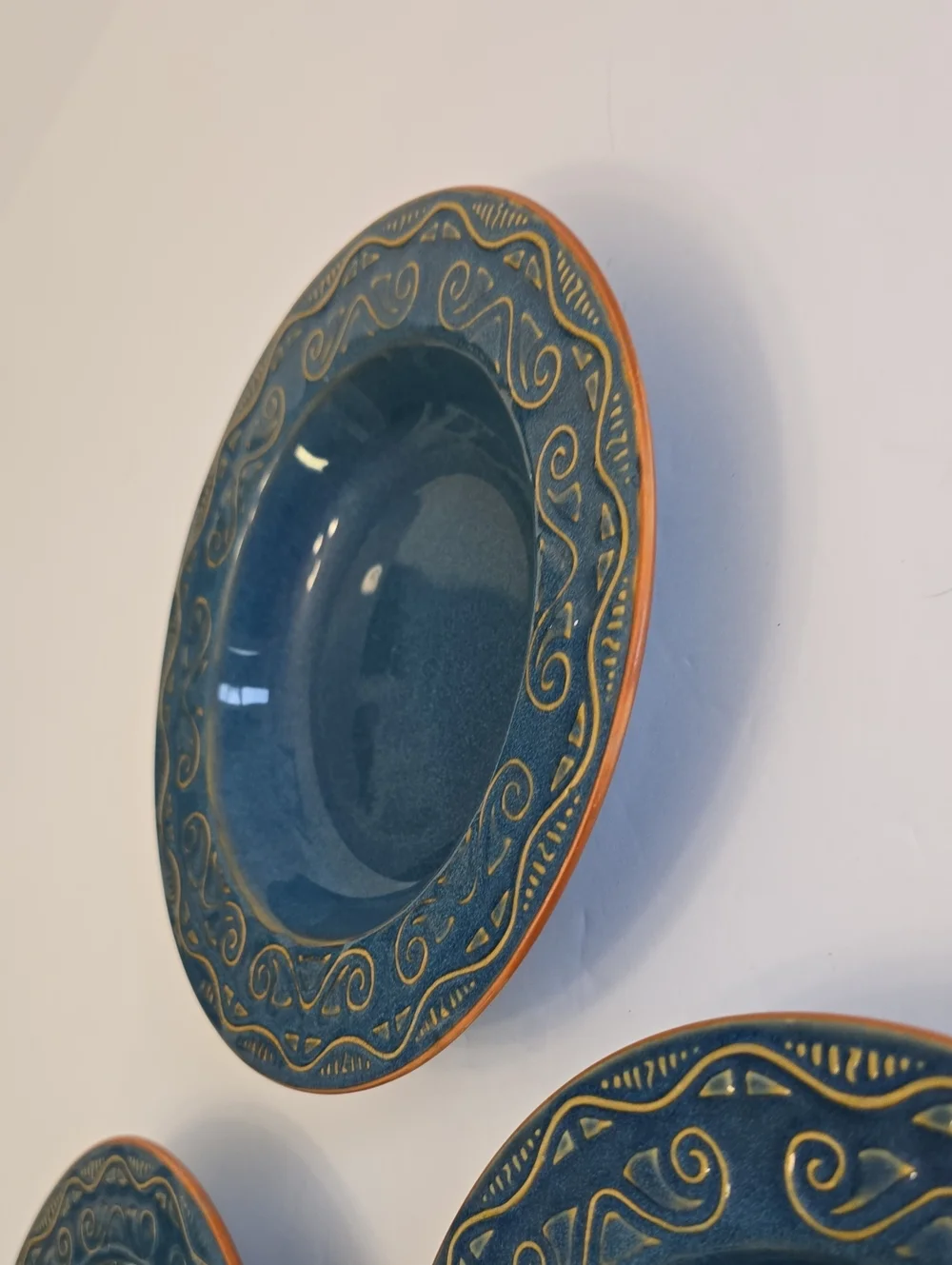 Pier 1 Set Of 3 Tunisia Soup Bowls Stoneware Blue Scroll Design